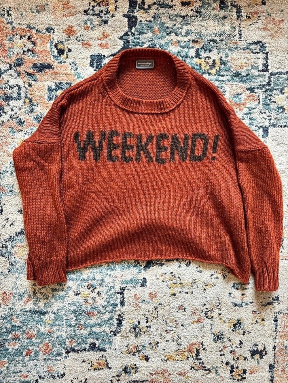 Wooden Ships WEEKEND! Graphic Crewneck Sweater in Orange